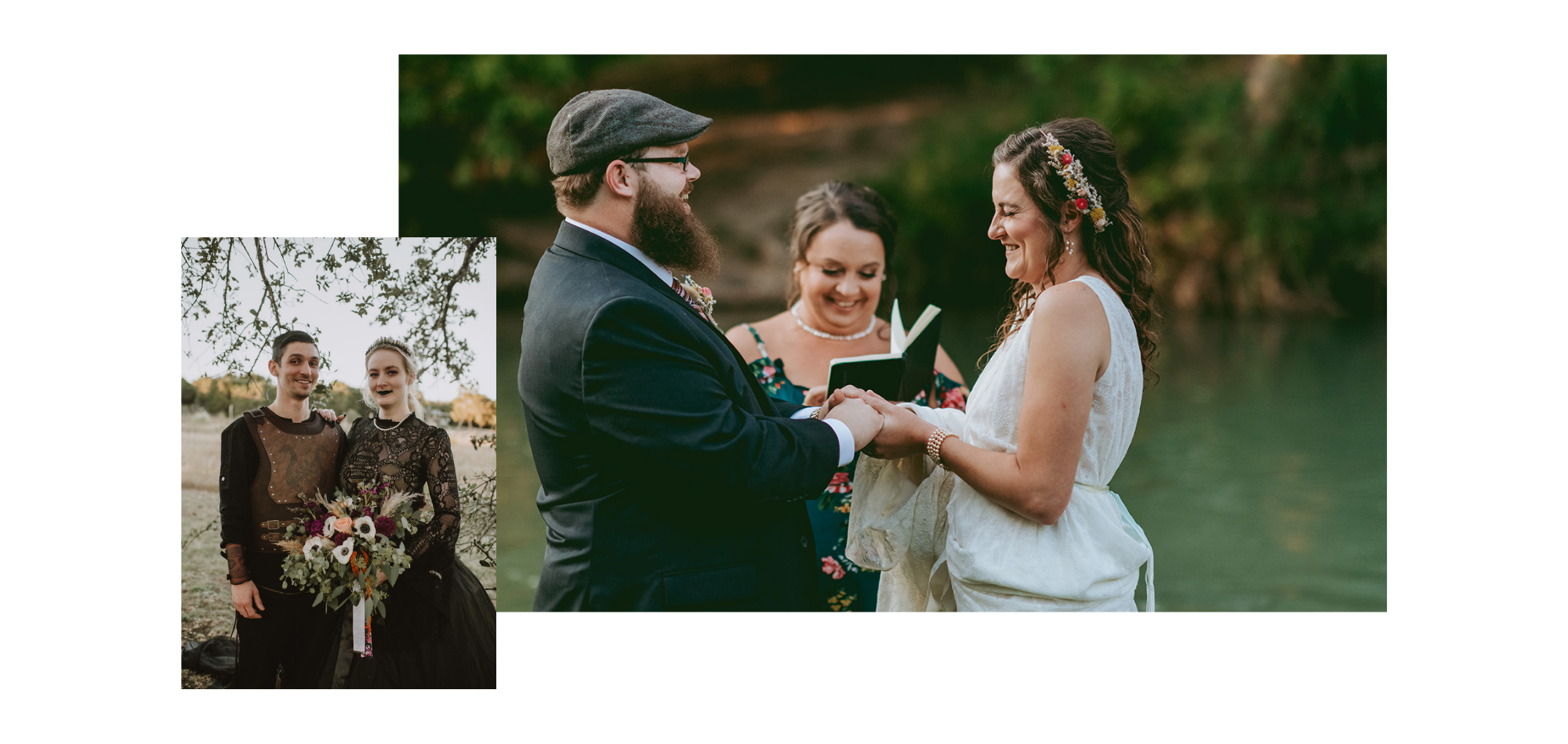 collage of two couples newly wedded 